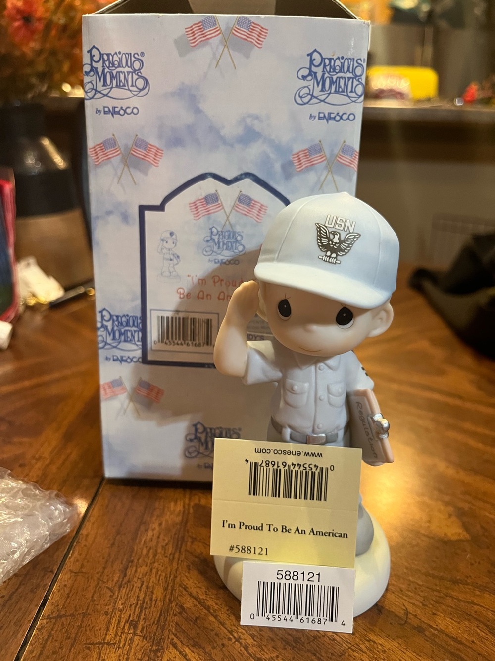 Precious Moments (588121) I'm Proud To Be An American US Navy Boy Figurine 1999